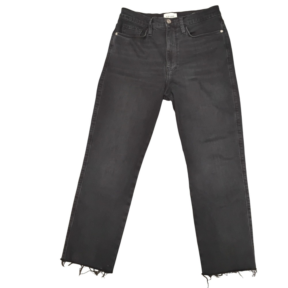 FRAME Le Sylvie‎ Slender Straight Jeans Faded Black Raw Hem Size 30